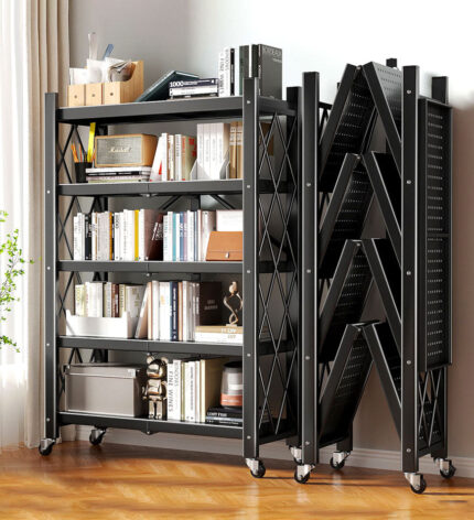 Heavy Duty Foldable Metal Organizer Shelves with Wheels Great for Garage Kitchen