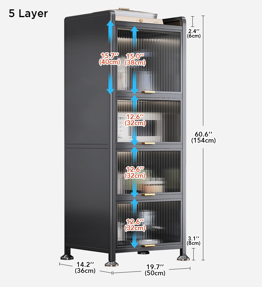 16-5Layers 5 Tiers Narrow Multifunction Dustproof Metal Kitchen Storage Cabinet F85 - Image 6