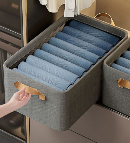 Cotton Linen Foldable Open Storage Basket with Handles F44