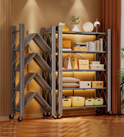 Foldable Storage Shelving Units Metal on Wheels Casters