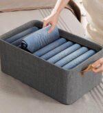 Cotton Linen Foldable Open Storage Basket with Handles F44 - Image 2