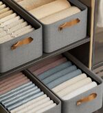 Cotton Linen Foldable Open Storage Basket with Handles F44 - Image 3