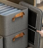 Cotton Linen Foldable Open Storage Basket with Handles F44 - Image 4