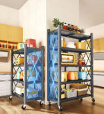 Heavy Duty Foldable Metal Organizer Shelves with Wheels Great for Garage Kitchen - Image 9