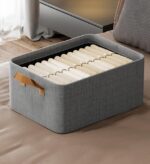 Cotton Linen Foldable Open Storage Basket with Handles F44 - Image 6