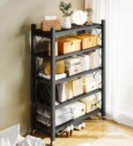 Foldable Storage Shelving Units Metal on Wheels Casters - Image 4